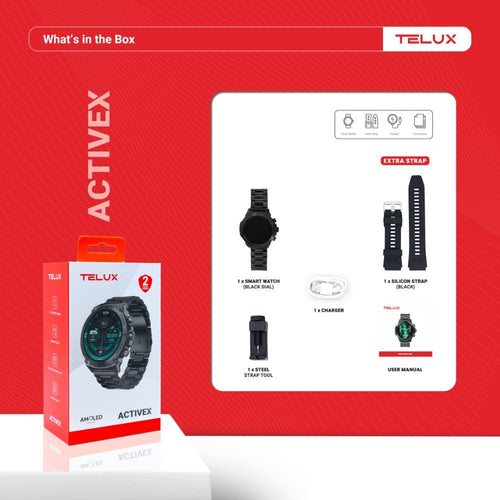 TELUX Activix Smartwatch with 1.43" AMOLED Display - Black
