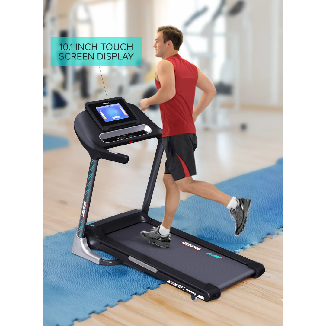 Geepas 10.1 Inch Touch Screen Foldable Hydraulic Treadmill - GFT90002 with DC Motor 3.0 HP Max.