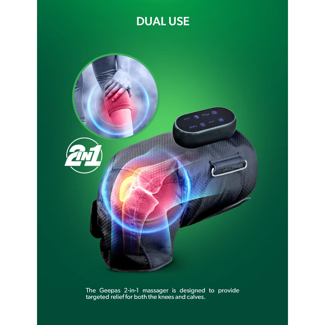 Geepas 2-in-1 Knee and Calf Leg Massager- GM86094UK with 4 Modes of Vibration function, LCD Touch Panel, 15 Minute timer