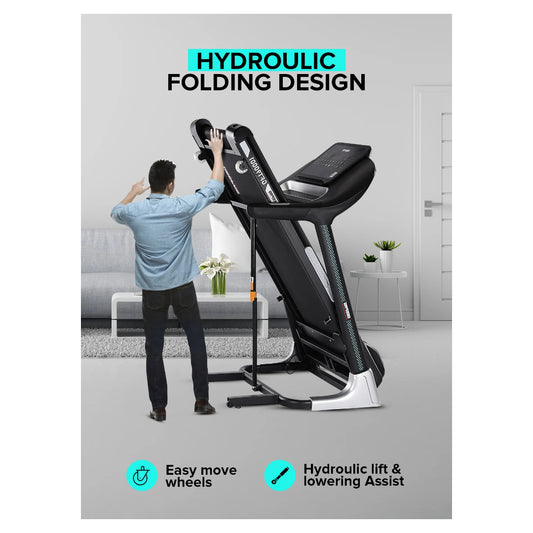 Geepas Foldable Hydraulic Treadmill - GFT90001 with 12 Modes, DC motor 3.0 HP Max, Color - Black