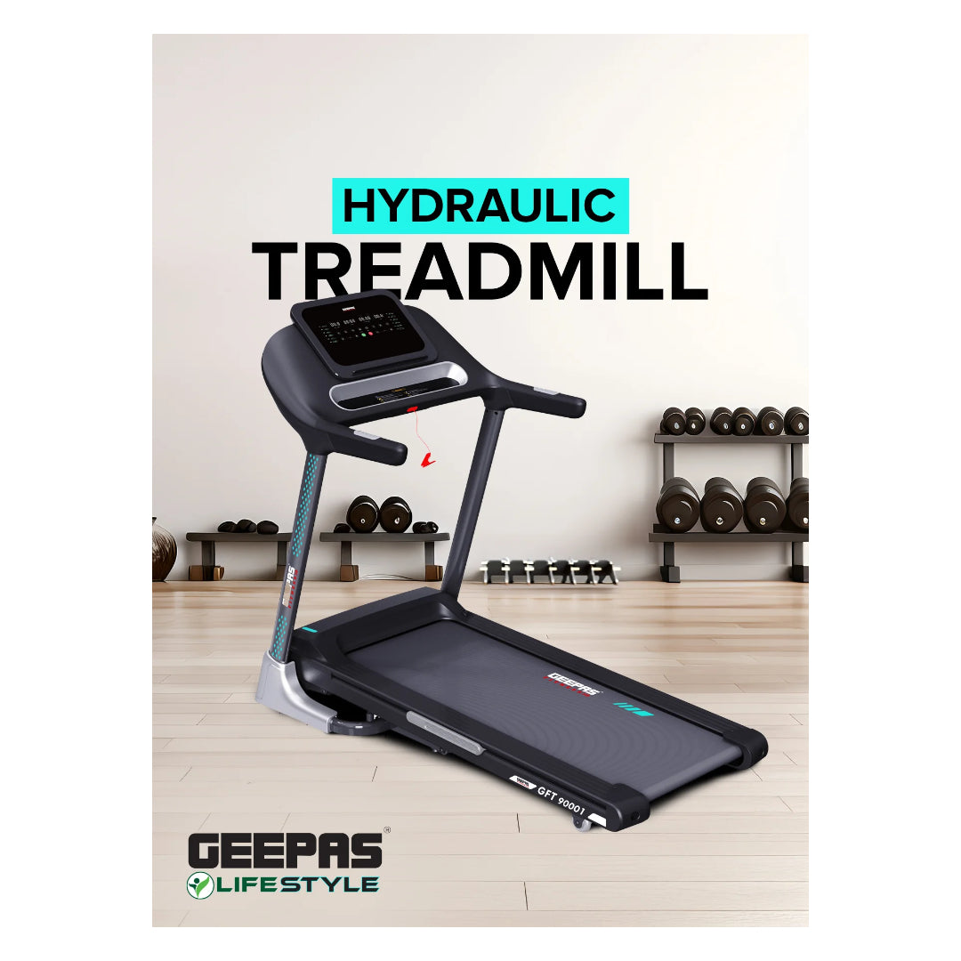 Geepas Foldable Hydraulic Treadmill - GFT90001 with 12 Modes, DC motor 3.0 HP Max, Color - Black