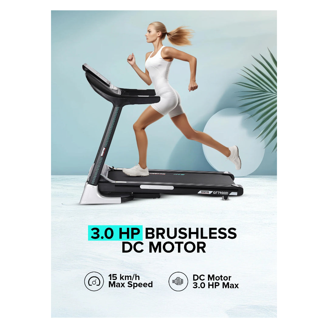 Geepas Foldable Hydraulic Treadmill - GFT90001 with 12 Modes, DC motor 3.0 HP Max, Color - Black