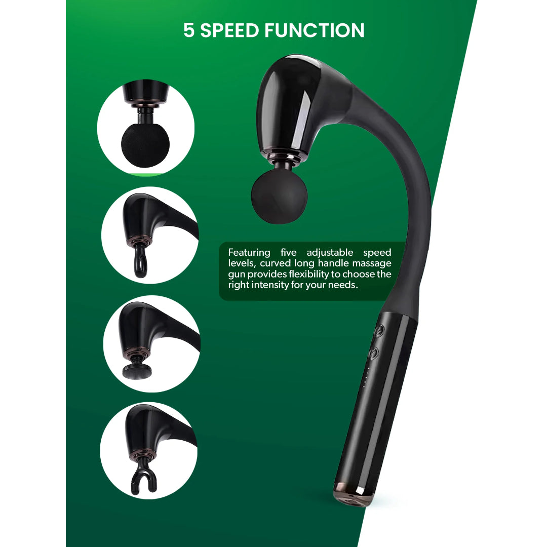 Geepas Curved Long Handle Massage Gun- GM86093UK with 5 Speed function, Color - Black