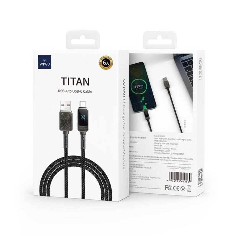 WiWU Wi-C038 Titan 6A USB to Type-C Fast Charging Cable 1.2m - Tarnish