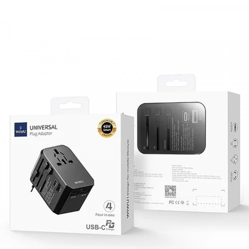 Wiwu UA-304 4 In 1 Universal Plug Adapter - Black