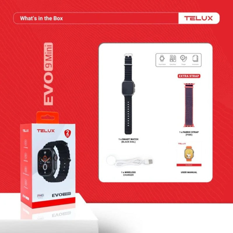 TELUX EVO 9 Smart Calling Watch with 1.72” FHD Display - Black