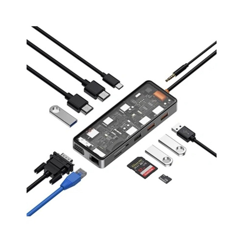 WiWU CB012 Transparent 12 in 1 Cyber Usb-C Hub - Space Grey