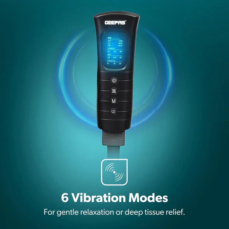Geepas Foot and Calf Massager- GM86095UK with 6 Modes, Heating & Vibration, Airbags, 3 strength levels, Color - Black
