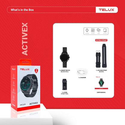 TELUX Activix Smartwatch with 1.43" AMOLED Display - Black