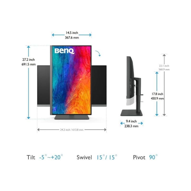 BenQ PD2706U - 27" 4K, Type-C with PD, Daisy Chain, HDMI and DP,CAD/CAM, Animation and Darkroom Modes, Height Adjustment