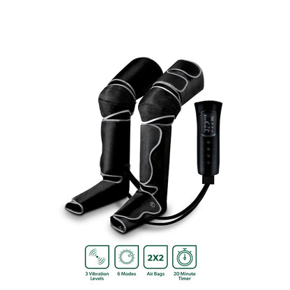 Geepas 3-in-1 Foot, Calf and Thigh Massager- GM86096UK / 6 Modes, 20 Minute timer, 2X2 Airbags, 3 Vibration levels, Color - Black