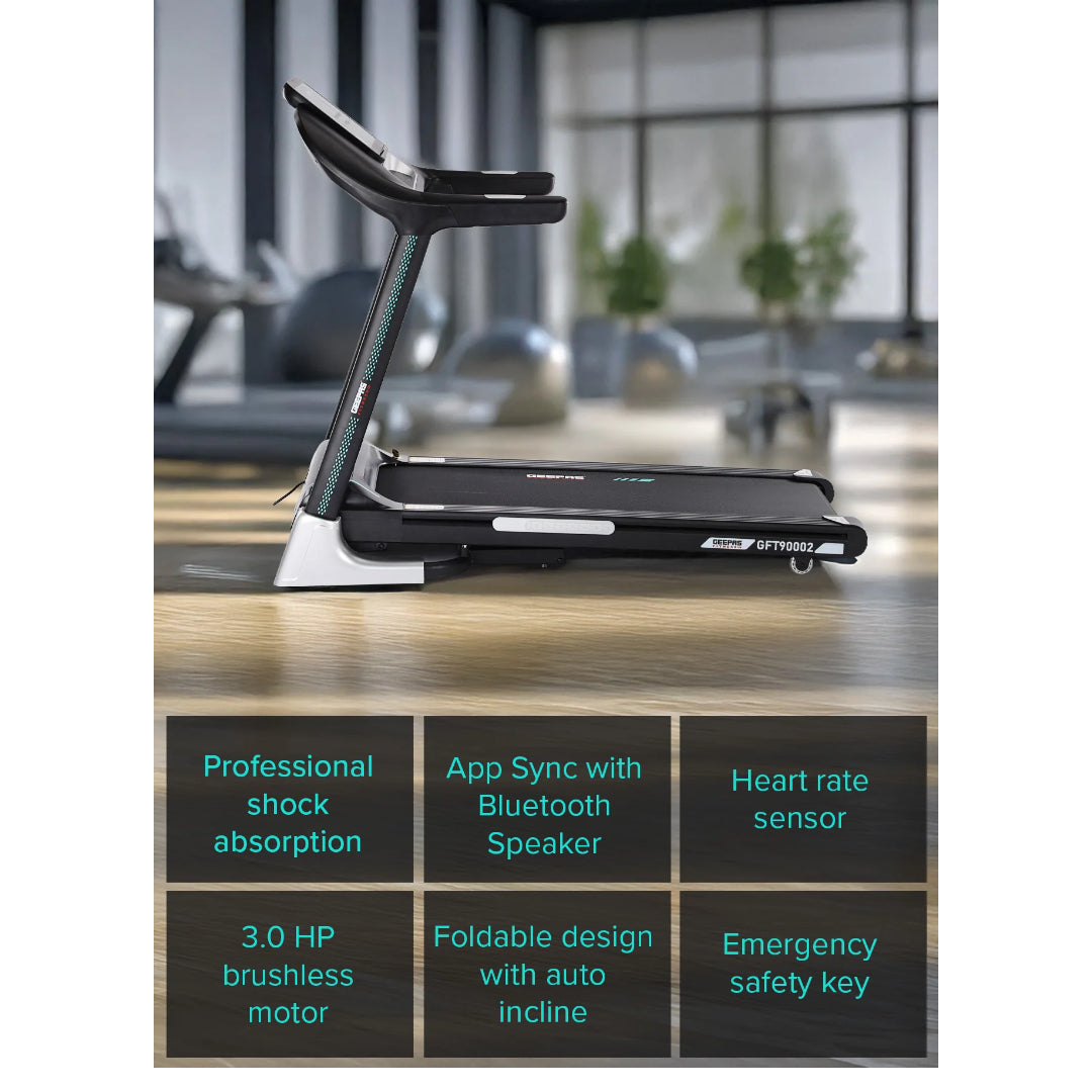 Geepas 10.1 Inch Touch Screen Foldable Hydraulic Treadmill - GFT90002 with DC Motor 3.0 HP Max.