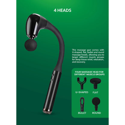 Geepas Curved Long Handle Massage Gun- GM86093UK with 5 Speed function, Color - Black
